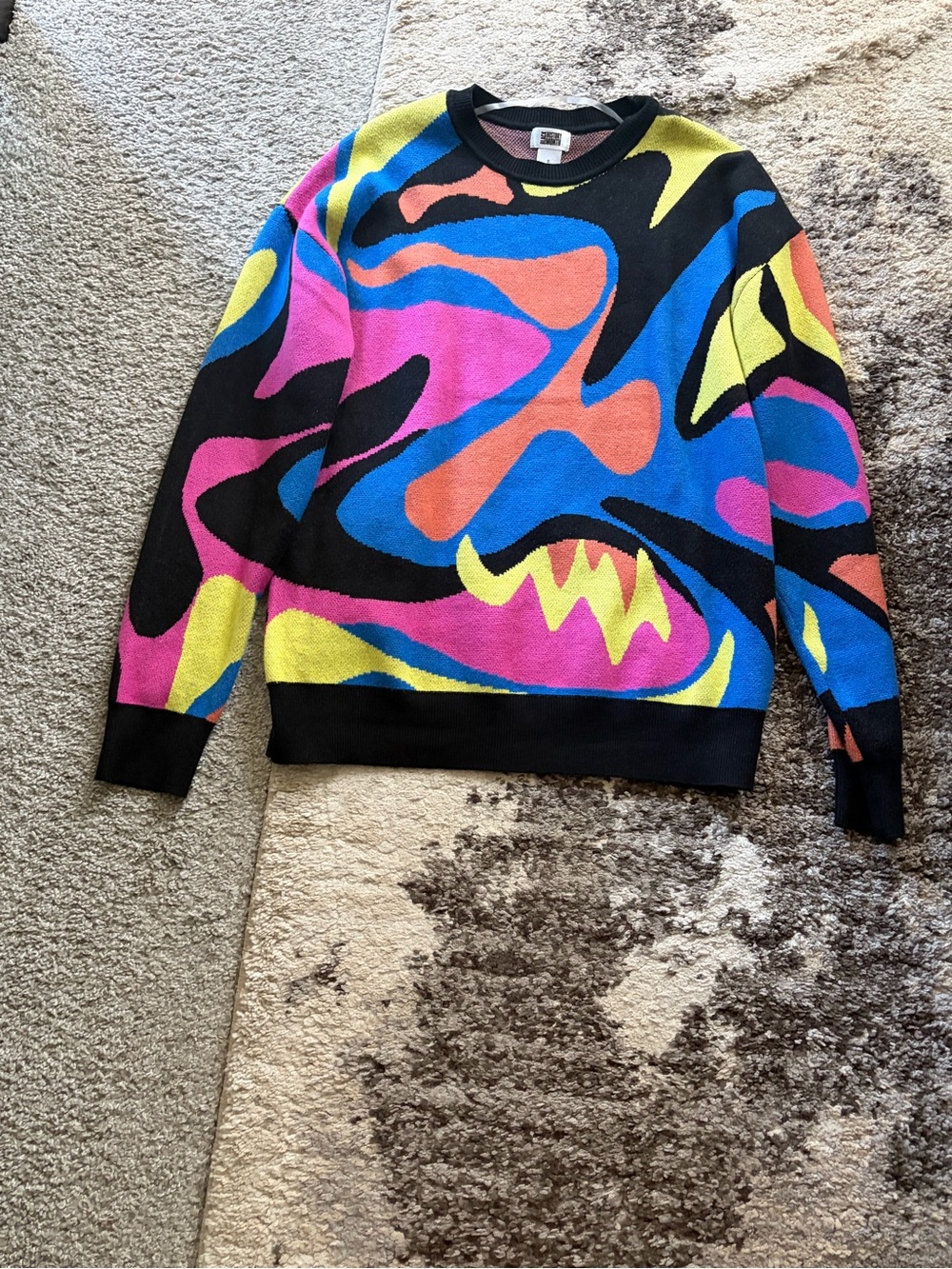 Target Multicolor Abstract Crew Neck Sweater - Black, Blue, Pink, Yellow, Orange